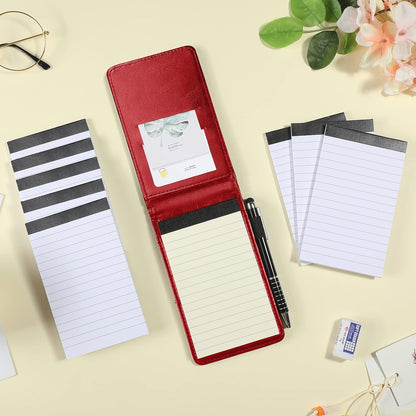 Outus 10 Pcs Mini Pocket Notepad Holder Set Included Small Leather Pocket Notebook Holder with 50 Lined Sheets, Metal Pen, 8 Pcs 3 x 5 Inch Memo Book Refills, 30 Lined Paper Per Note Pad (Black)
