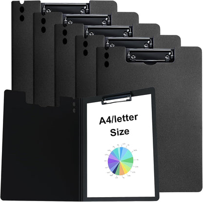 CATOOMUU Clipboard Folder 5 Pack Black Flip Cover Metal Clip, 360° Foldable Writing Board, Frosted PP Letter/A4 Size, Portable File for Office Nurse Teacher Student Contractor Home School