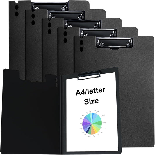 CATOOMUU Clipboard Folder 5 Pack Black Flip Cover Metal Clip, 360° Foldable Writing Board, Frosted PP Letter/A4 Size, Portable File for Office Nurse Teacher Student Contractor Home School