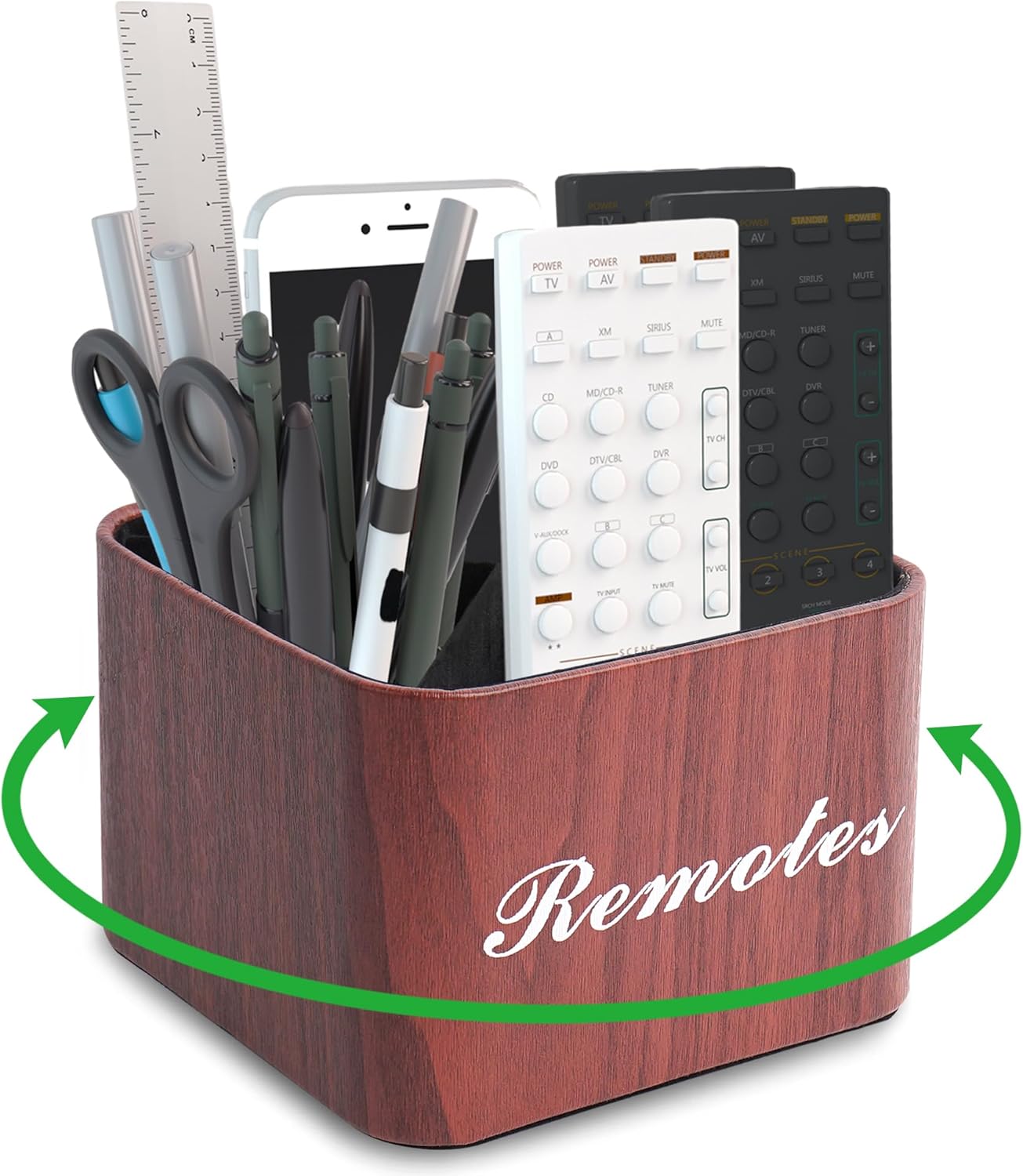 Round Leather Art Supply Organizer,Remote Control Holder,360 Degree Rotating,Multi-Functional Pencil Holder,4 Compartments Desktop Stationary Organizer(1-Fractal Flower) | Round - Colors B