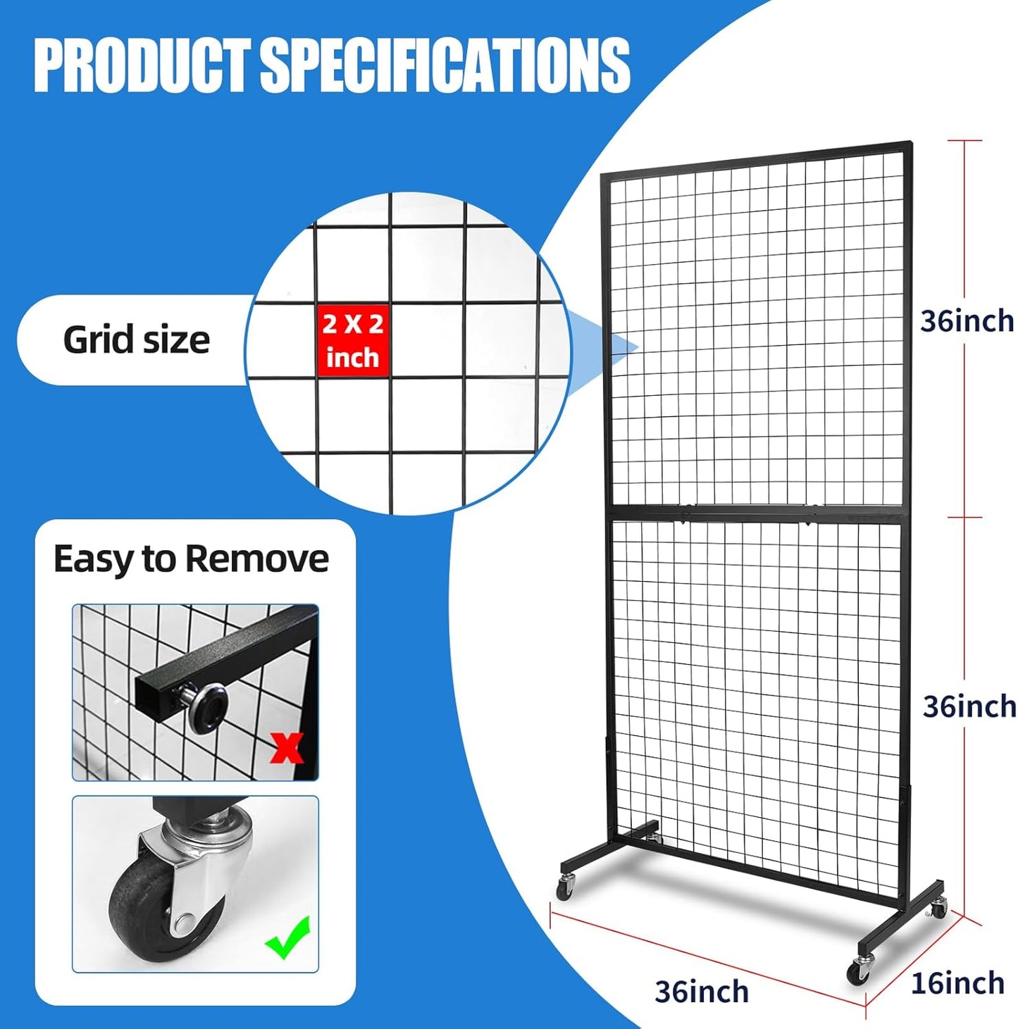 NectaCol Grid Wall Panels, 2 Packs 2'x 6' Gridwall Panels Tower with T-Base, Black Wire Grid Wall Display Rack, Craft Show Display Rack, Art Gridwall Display Stand