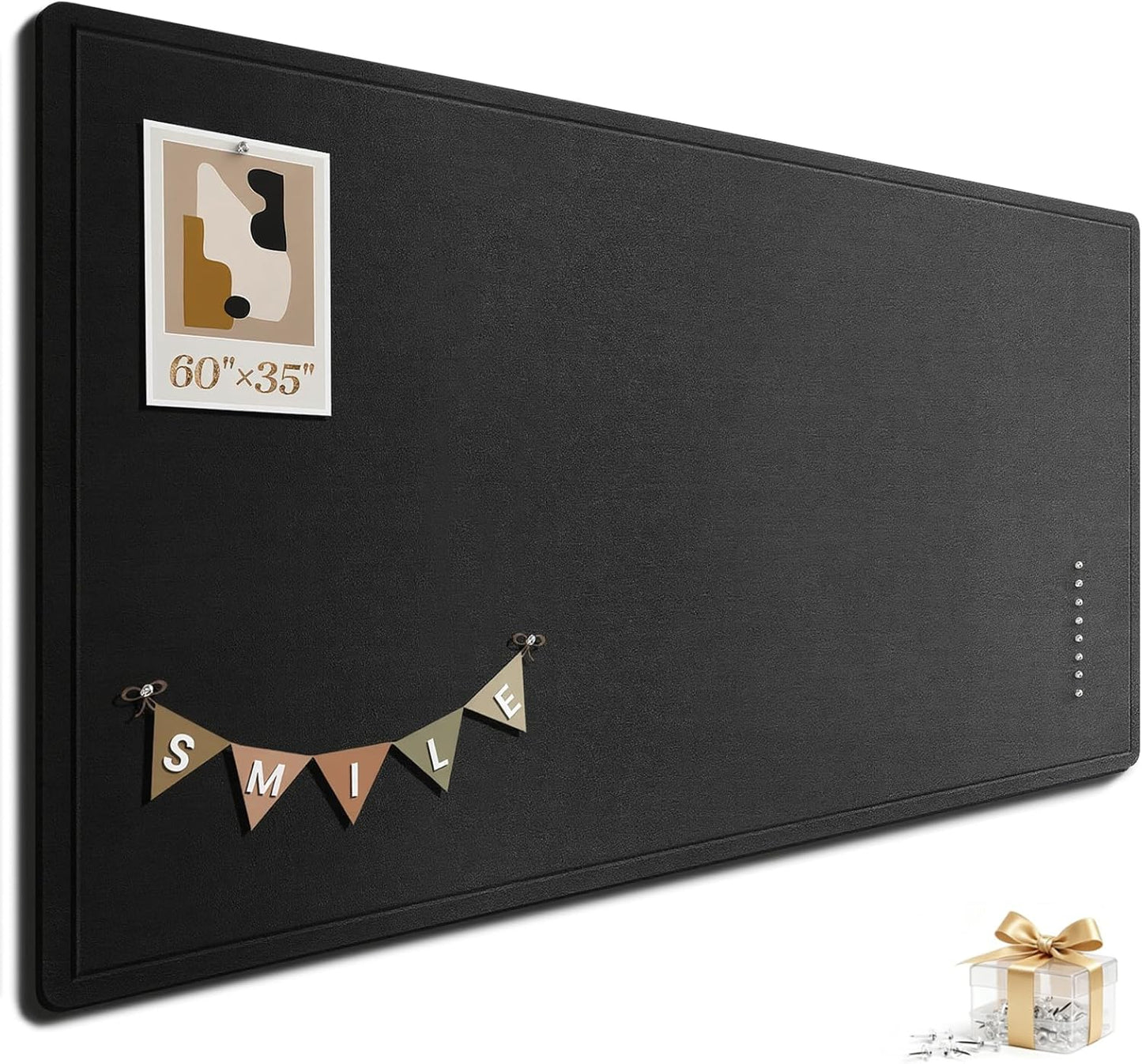 Large Bulletin Board, 35 X 17 Inches Felt Cork Board with 40 Pushpins, Foldable Felt Notice Pin Board Photo Display Board with Self-Adhesive Tape for Office Home School (Oatmeal, 35x17 inch)