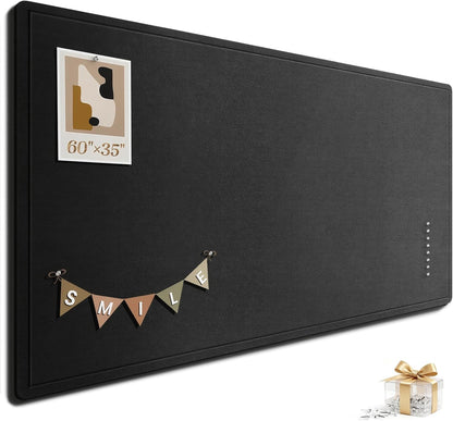 Large Bulletin Board, 35 X 17 Inches Felt Cork Board with 40 Pushpins, Foldable Felt Notice Pin Board Photo Display Board with Self-Adhesive Tape for Office Home School (Oatmeal, 35x17 inch)