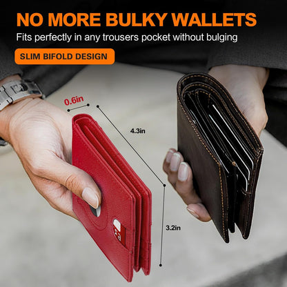 Wallet for Men Slim RFID Blocking Bifold Carbon Fiber,Minimalist Small Compact Front Pocket Credit Card Holder,Thin Mens Leather Wallets Smart Security With 2 ID Windows 1 Cash,Birthday Gifts for Men