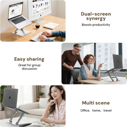 Laptop Stand for Desk, Aluminum Metal MacBook Stand，Computer Riser for Desk, Portable Foldable Adjustable Notebook Holder, Compatible with 10-15.6 Inch Laptops, iPad, Silver.