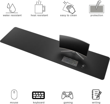 Chihein 2XL 35" x 16" Cork & PU Leather Desk Mat, Dual Sided Desk Pad Protector, Waterproof Writing Blotter for Gaming, Office, Home (Black)