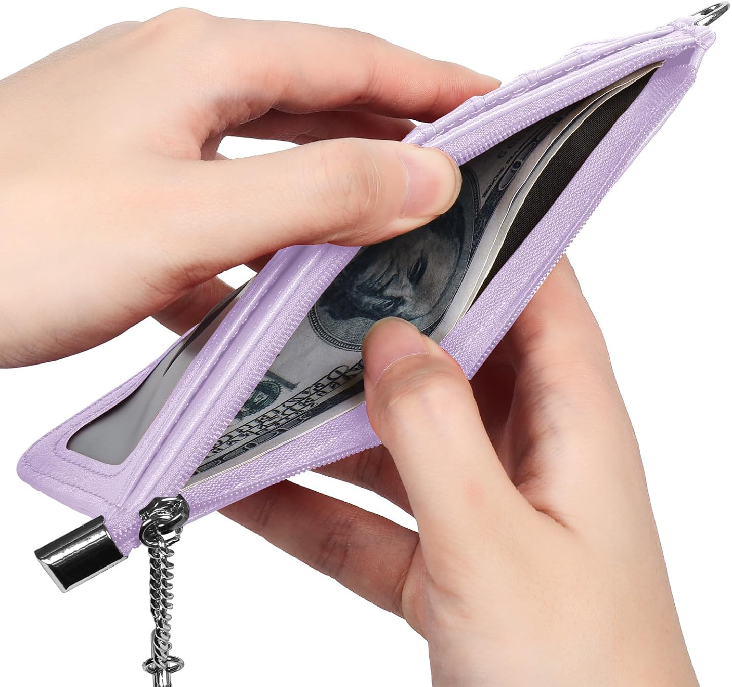 RFID Blocking Slim Credit Card Holder Wallet with Zipper Money Pocket & Keychain, Slim Airtag Wallet for Men Women