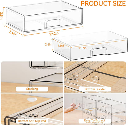 Yieach 8 Pack Small Clear Stackable Storage Drawers,2.2'' Tall Desk Organization and Storage,Plastic Office Supply Organizer,Acrylic Storage Containers for Makeup,Hair Clip,Accessory,Pen,Art Crafts