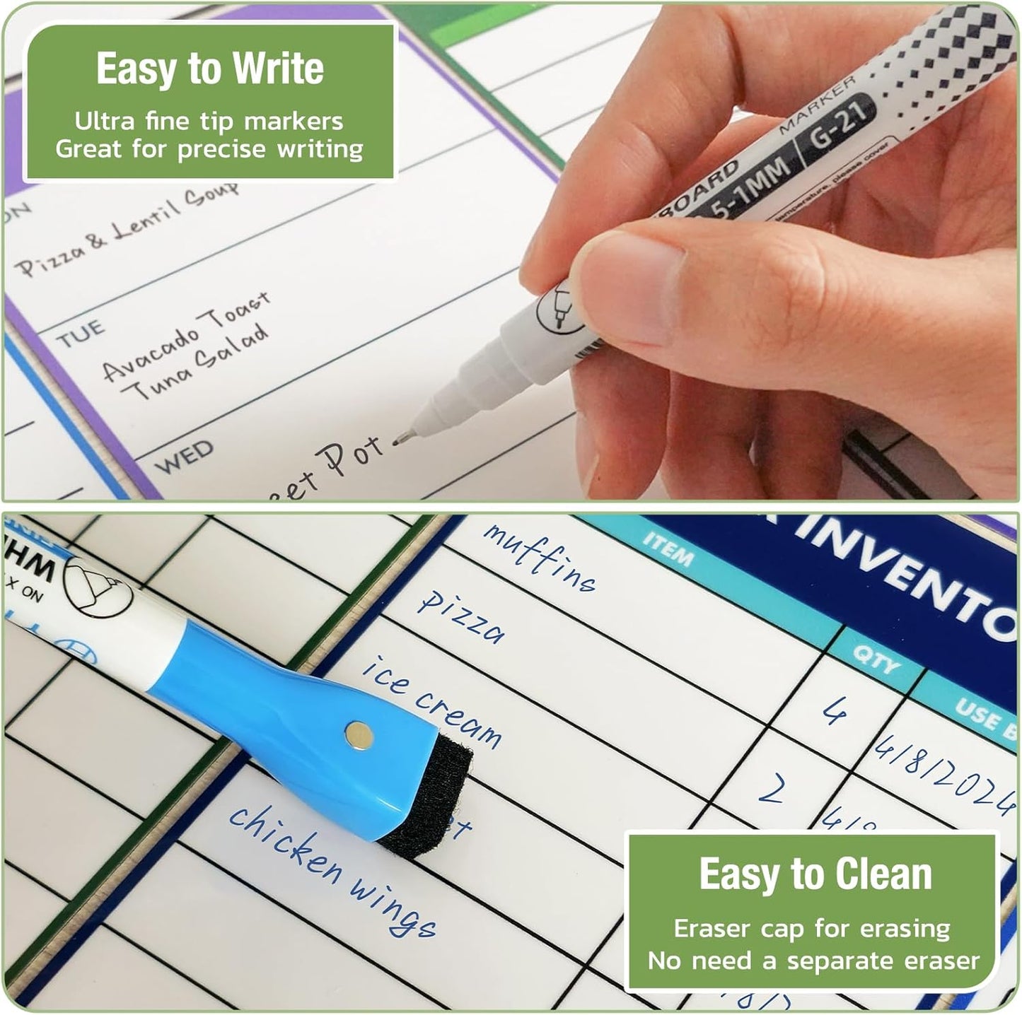 HOMiDEK Dry Erase Whiteboard for Fridge - Magnetic White Board for Refrigerator - 2 Sheets of Weekly Calenders, Monthly Habit Tracker, Memo Pad, to Do List and 4 Markers - 4" x 10"