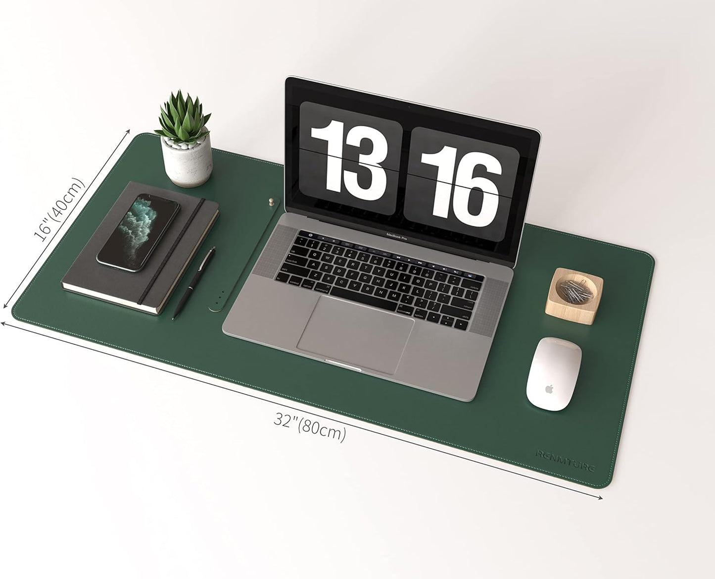 RENMTURE Dual-Sided Mouse Pad, Natural Cork & PU Leather Large Desk Pad for Office and Home Work, Desk Protector Non-Slip, Waterproof, Easy Clean (Olive Green, 32"x16")