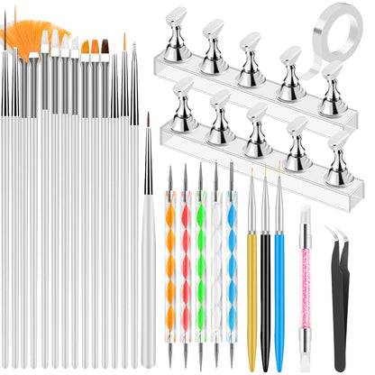 YOOVR Nail Art Tools Set, Nail Stand for Press on Holder for Painting Nails, Nail Art Brushes, Liner Brushes, Nail Dotting Tool, Must Haves Design Tools Supplies Kit for Nail Tech & Beginners (Pink)