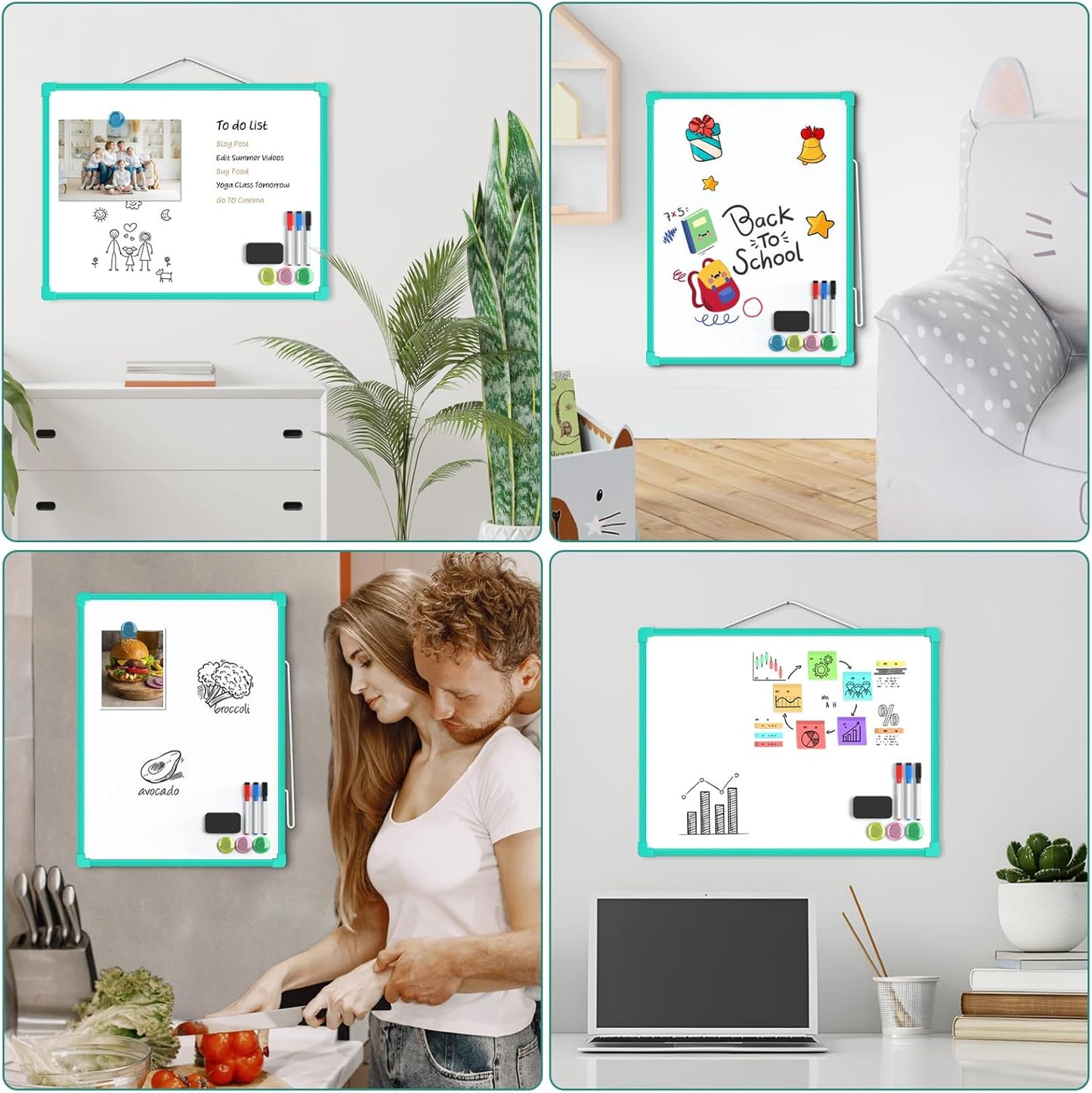 MaxGear Double-Sided Dry Erase Board for Wall, 16"x12" Hanging Whiteboard, Small Dry Erase White Board with 3 Markers and 4 Magnets, Portable Whiteboard for Planning, Drawing, Memo, to Do List