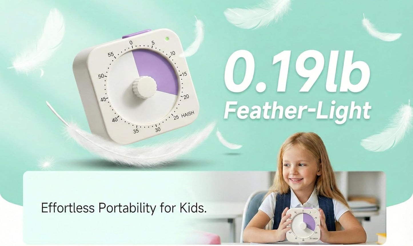60 Minute Visual Timer for Kids - Premium Countdown Timer with Magnetic Back & Pause Function, Silent Operation for Classroom Teaching Home, Time Management Tool(Batteries Included) (Green)
