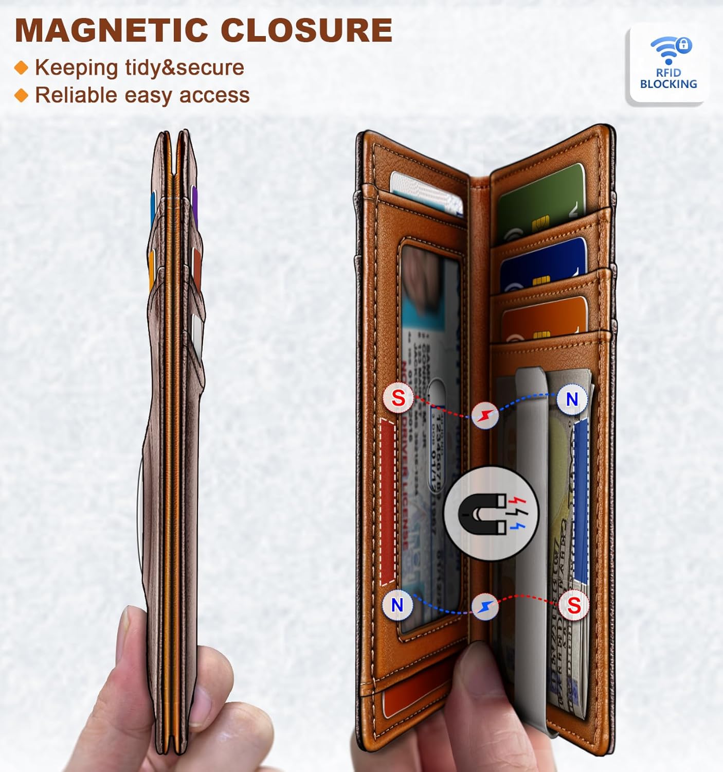 BULLIANT Men Airtag Wallet,Slim Wallet Money Clip Card Holder Magnetic Closure 12 Cards in Front Pocket RFID Blocking