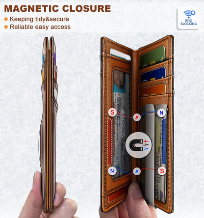 BULLIANT Men Airtag Wallet,Slim Wallet Money Clip Card Holder Magnetic Closure 12 Cards in Front Pocket RFID Blocking