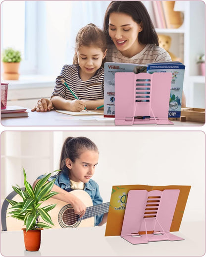 MSDADA Desk Book Stand Metal Reading Rest Book Holder Adjustable Cookbook Documents Holder Bookstands for Recipes Textbook Music Books, the First Day of School Gift for Students, Teachers (Light Blue)