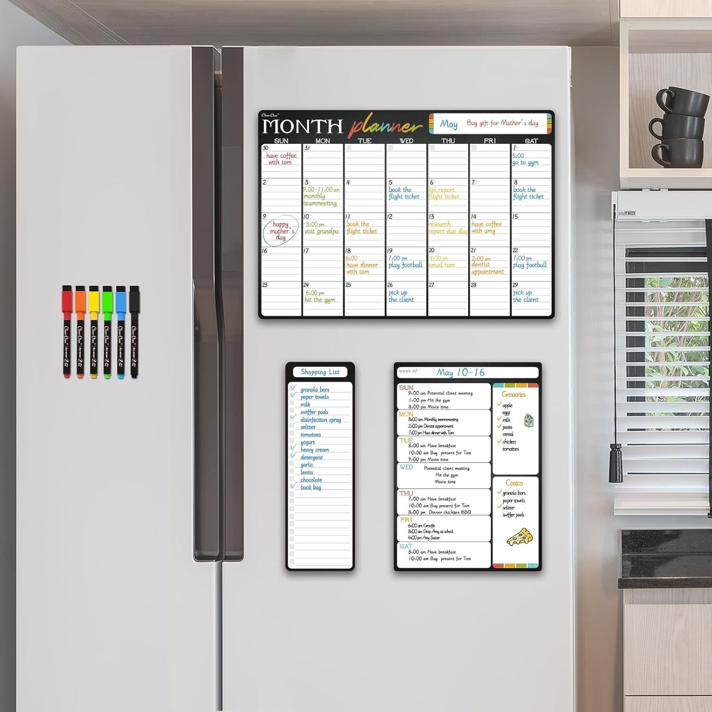 Magnetic Dry Erase List Board - 4"x12" Multifunctional List Board for Fridge - 6 Extra Fine Point Markers Included - Shipped Flat