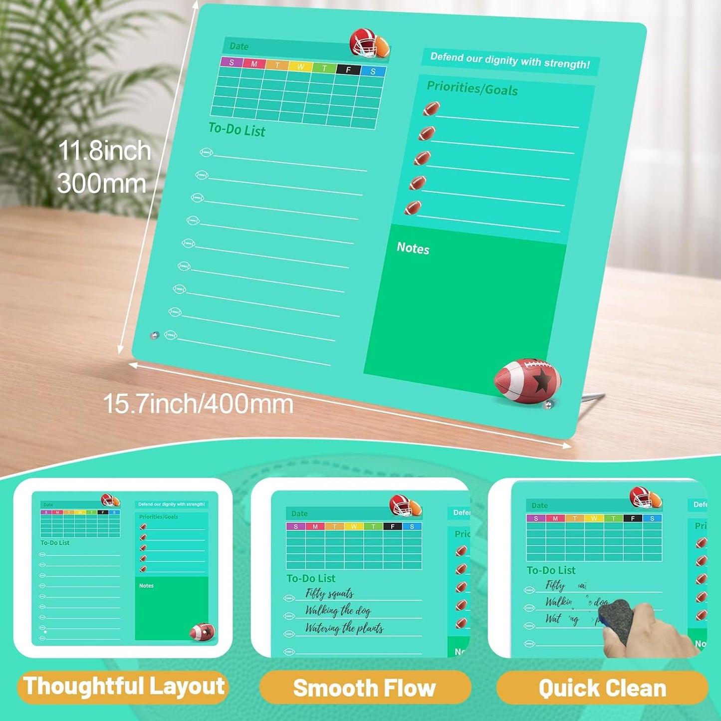 LeMotech Desktop Acrylic Dry Erase Board, 12x10 inches to-Do List Planner, Tabletop Whiteboard with Stand Office Supplies Includes 2 Markers & 1 Eraser, Pink Rose Pattern, 1 Pack