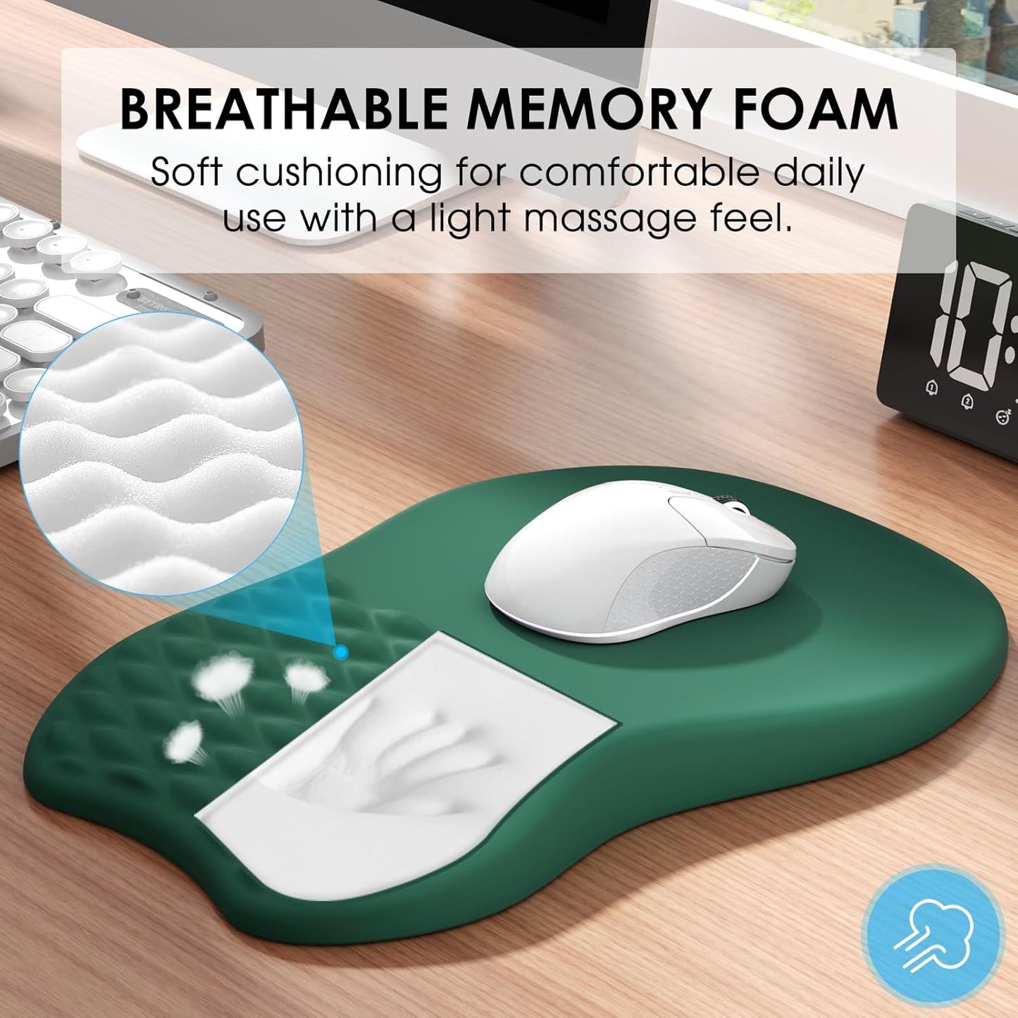 MROCO Ergonomic Mouse Pad with Wrist Support, Memory Foam Wrist Rest Mouse Pad, Non-Slip Base, Smooth Surface for Office & Home, Black