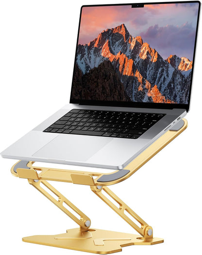 JCZT Adjustable Laptop Stand for Desk, Metal Foldable Laptop Riser, Portable Laptop Holder Mount, Ventilated Cooling Computer Notebook Stand for MacBook Air Pro, All 10-16'' Notebooks Laptops, Pink