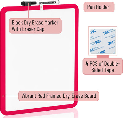 Mr. Pen- Dry Erase Board, 14” x 11” with a Black Dry Erase Marker, White Frame, Small Mini White Board for Students, Fridge, Wall, Locker, Includes Double Sided Tapes