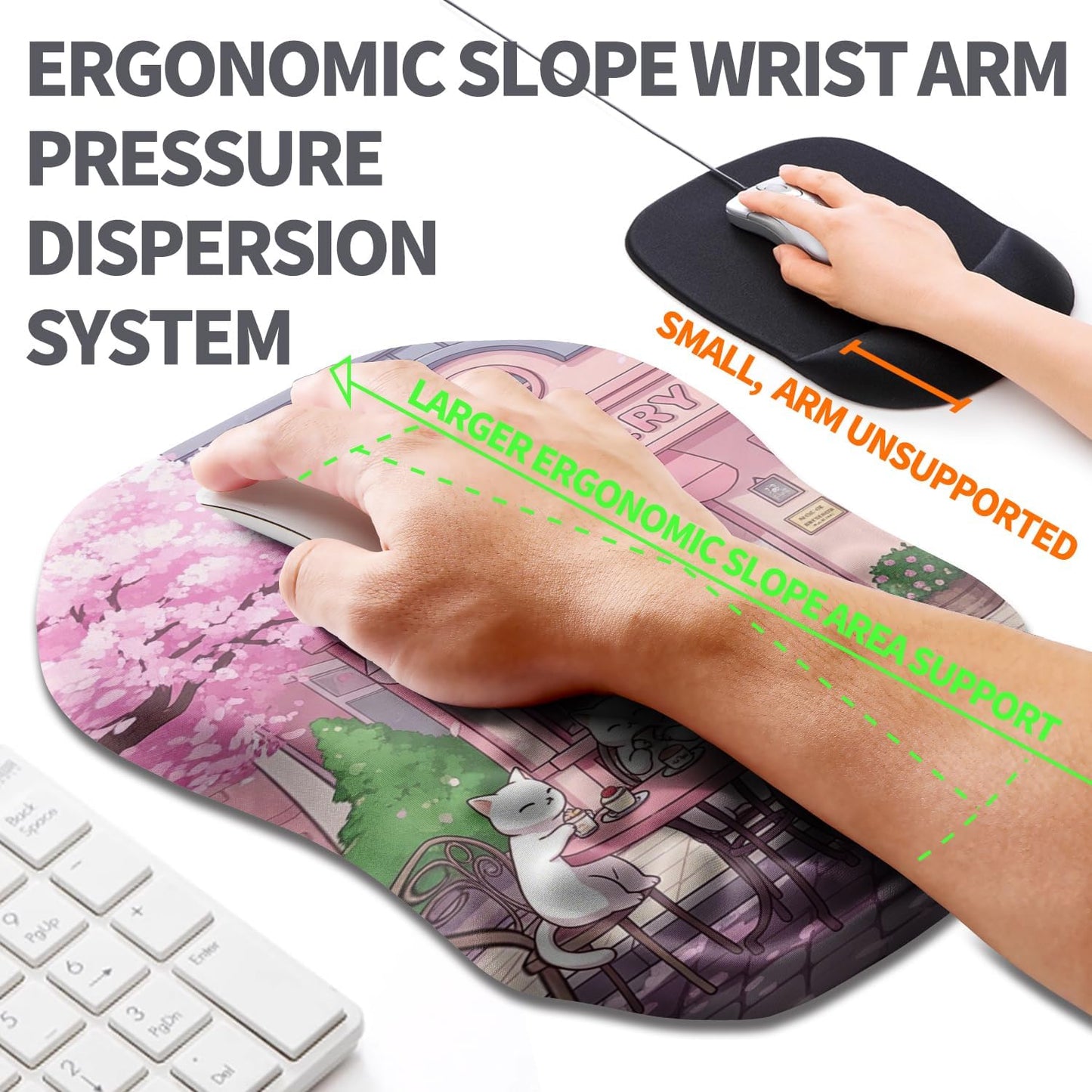 Ergonomic Slope Mouse Pad Wrist Support, Wrist Rest Mousepad for Carpal Tunnel Pain Relief with Massage Bulge and Slow Rebound Memory Foam (12x8 inch, Black)