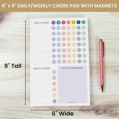 bloom daily planners Magnetic Chore Chart Planning Pad - Daily & Weekly Habit To Do Tracker - Family Organizer and Responsibility Reward System - 60 Sheets - 6” x 9”, Pastel