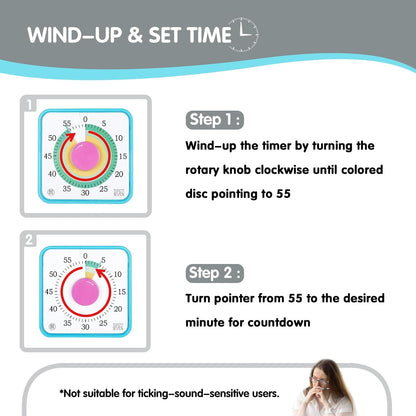 Visual Timer 7.5 inch; 60 Minute 1 Hour Countdown Timer for Kids Classroom Teaching Tool Home Office Meeting, Mechanical Countdown Clock for Exam Time Management Magnetic, Sky Blue with Colorful Disc
