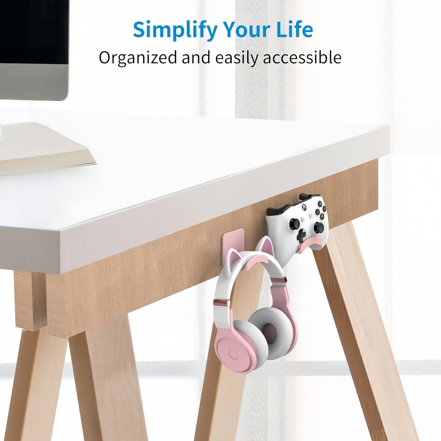 SOKUSIN Headphone Stand Headset Holder - Adhesive Gaming Earphones Hanger, Universal Desk Wall Mount Hook for All Headphone/Controller, Compatible with Beats, AirPods Max,Sony, JBL (White)
