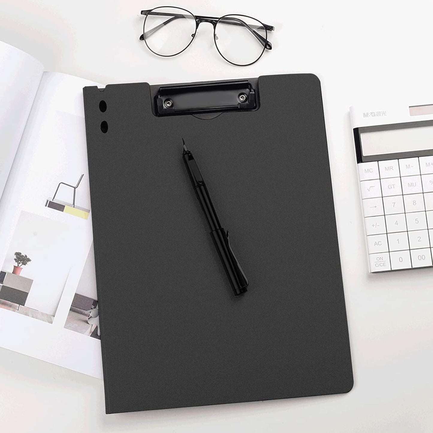 CATOOMUU Clipboard Folder 5 Pack Black Flip Cover Metal Clip, 360° Foldable Writing Board, Frosted PP Letter/A4 Size, Portable File for Office Nurse Teacher Student Contractor Home School