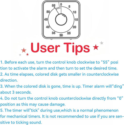 Secura 60-Minute Visual Countdown Timer, 7.5-Inch Oversize Classroom Visual Timer for Kids and Adults, Durable Mechanical Kitchen Timer Clock with Magnetic Backing (Blue)