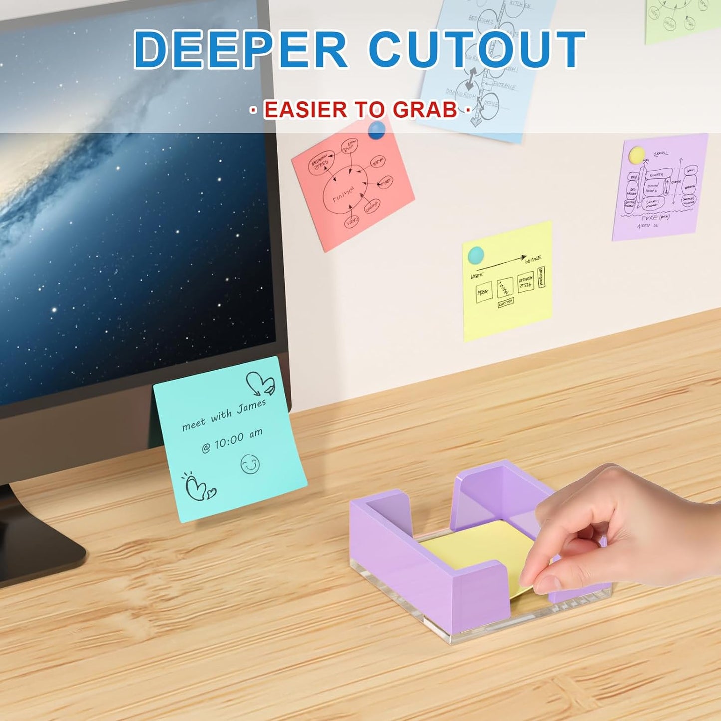 WINFFOR Acrylic Notepad Holder Dispenser - 3x3 in Sticky Note Memo Holder for Desk Organizer (W/O Pads) Office Desk Accessories School Supplies, Crystal Clear