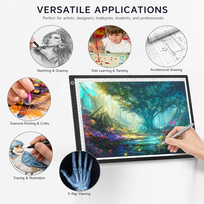 A3 LED Tracing Light Box丨Light Pad - Copy Board with Full-Edge Ruler Frame丨3 Adjustable LED, Premium Acrylic for Art, Drawing, Sketch, Animation, Design, Tattoo, Diamond Painting, X-ray Viewing