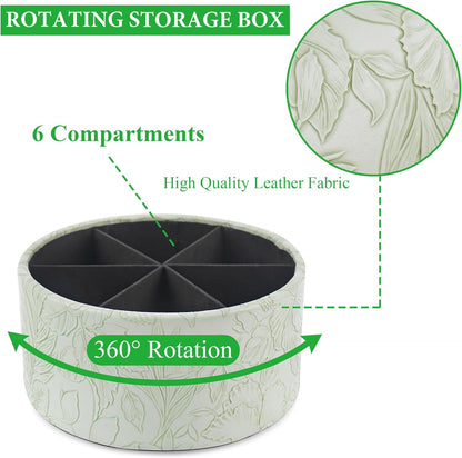 Round Leather Art Supply Organizer,Remote Control Holder,360 Degree Rotating,Multi-Functional Pencil Holder,4 Compartments Desktop Stationary Organizer(1-Fractal Flower) | Round - Colors A