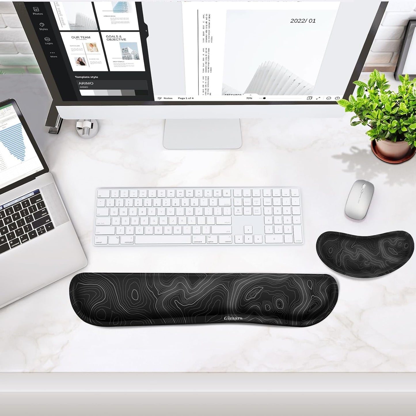 Gimars Upgrade Enlarge Silky and Superfine Fabric Gel Memory Foam Keyboard Wrist Rest Set, Ergonomic Keyboard Mouse Wrist Support for Typing Pain Relief, Comfort for Office, Gaming, Computer, Black