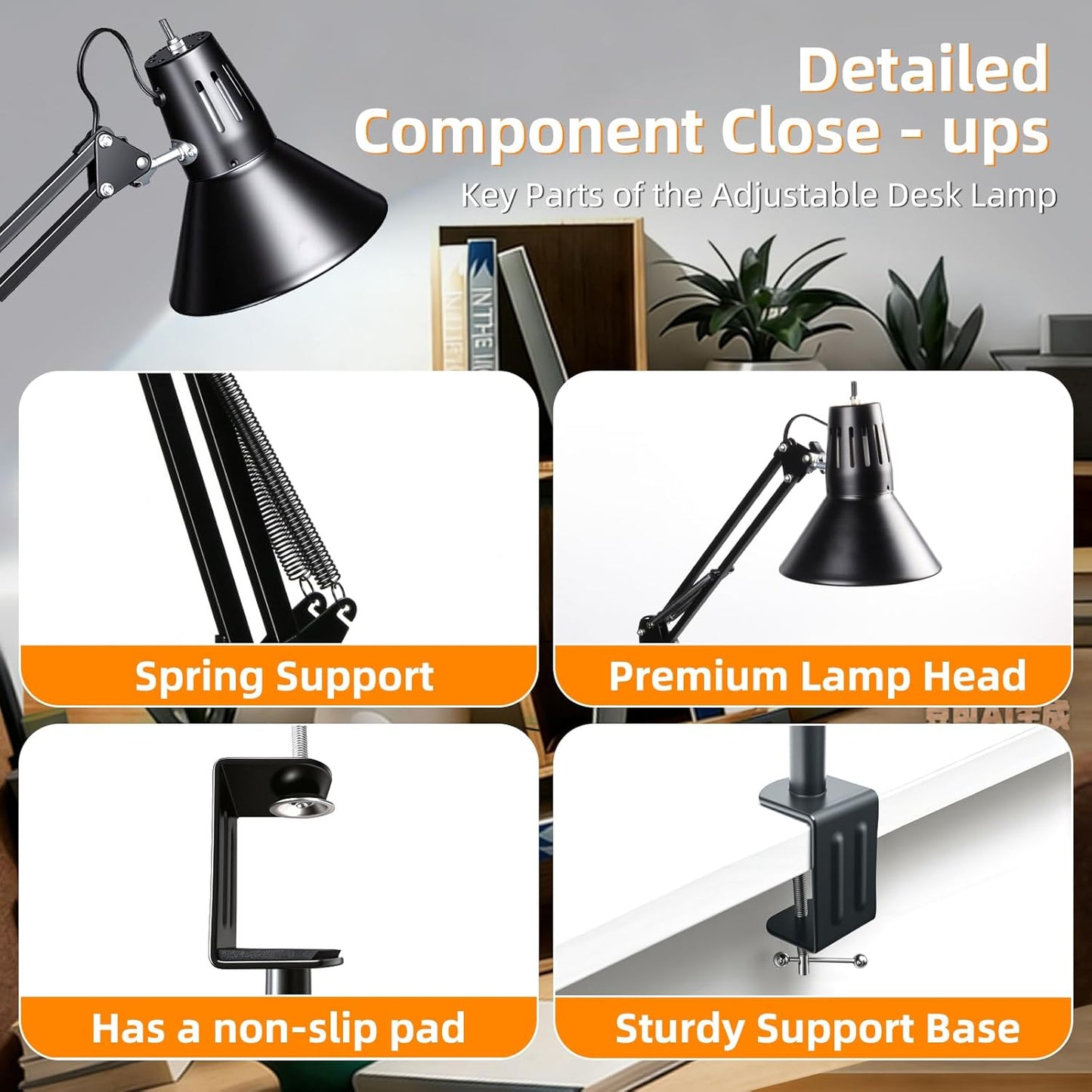 Desk Lamp With Clamp for Home Office, Eye-Caring Clip on Light with Adjustable Extra Tall Metal Swing Arm, High Intensity Clamp Lamp w/LED Bulb, Architect Task Table Lamps for Study, Workbench-B/5000k