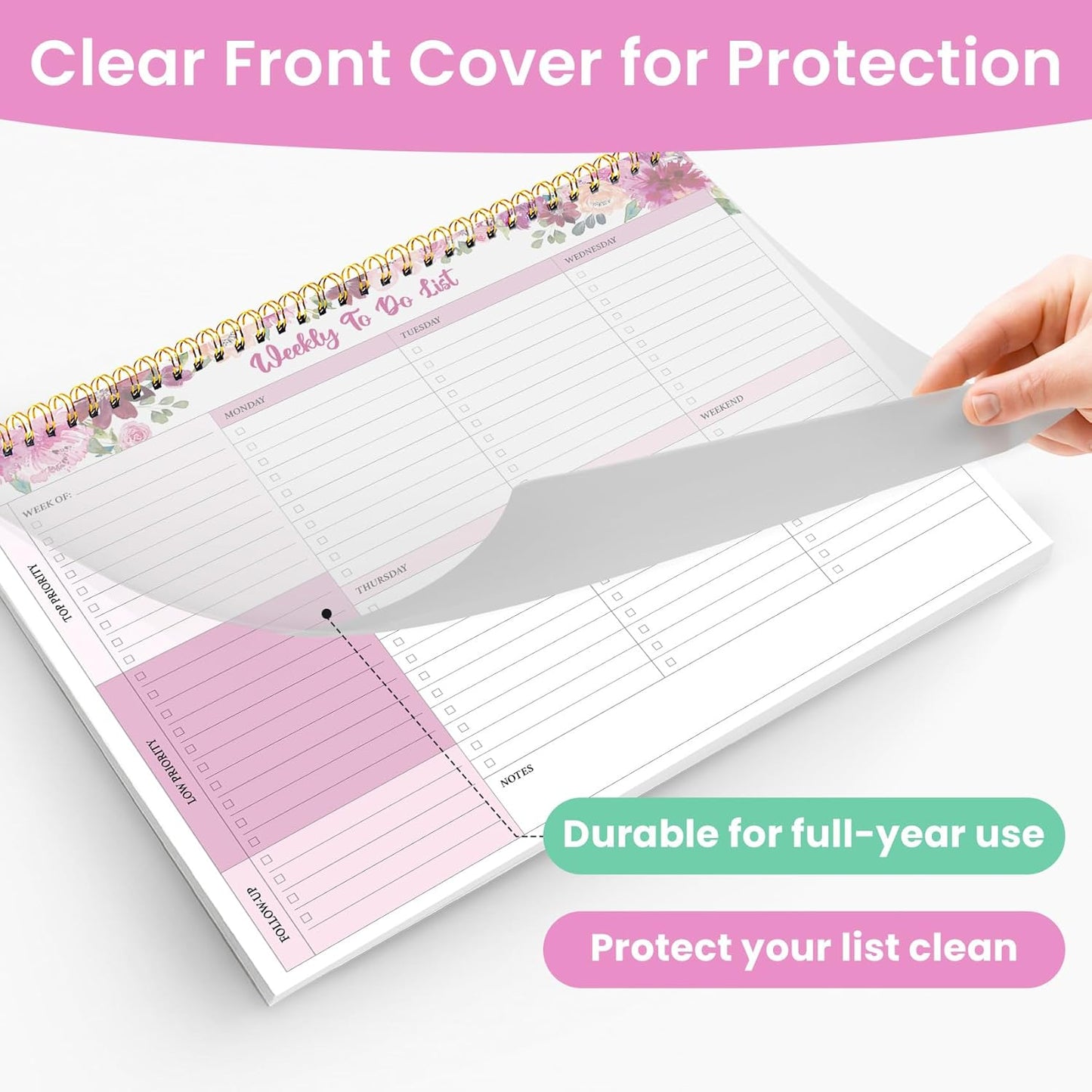 Weekly To Do List Notepad with 52 Undated Sheets（8.5"×11"）- Undated Weekly Planner Notepad for Office Desk Accessories and Supplies - Midnight Lilac