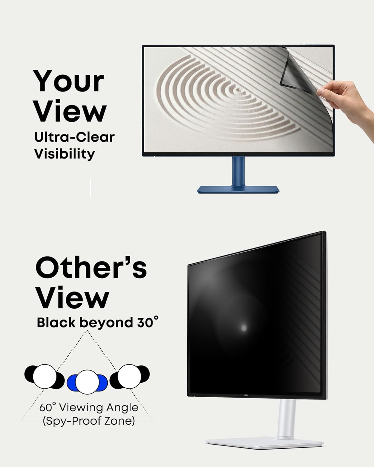 2-Pack 27 Inch Computer Privacy Screen Filter (23.9" × 13.5") for 16:9 Curved & Flat Monitors – Nano-Suction Bezel (Tape-Free Instant Install) – Anti-Glare, Blue Light Blocking, Washable