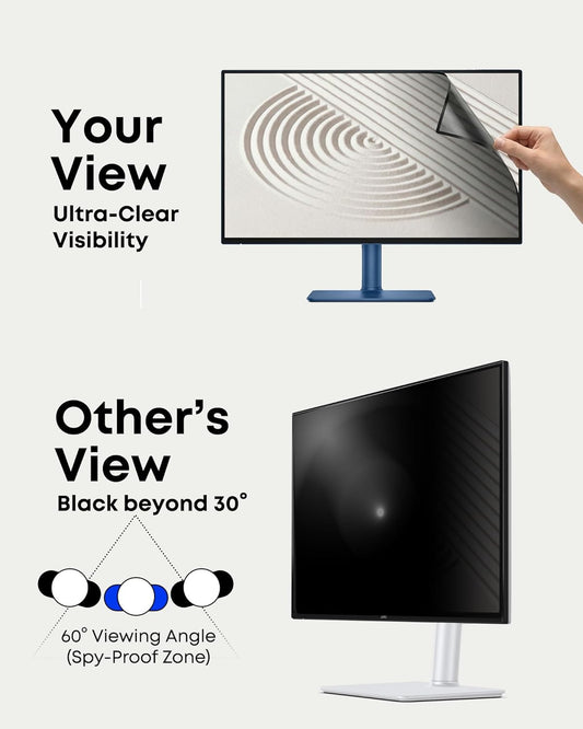 2-Pack 27 Inch Computer Privacy Screen Filter (23.9" × 13.5") for 16:9 Curved & Flat Monitors – Nano-Suction Bezel (Tape-Free Instant Install) – Anti-Glare, Blue Light Blocking, Washable