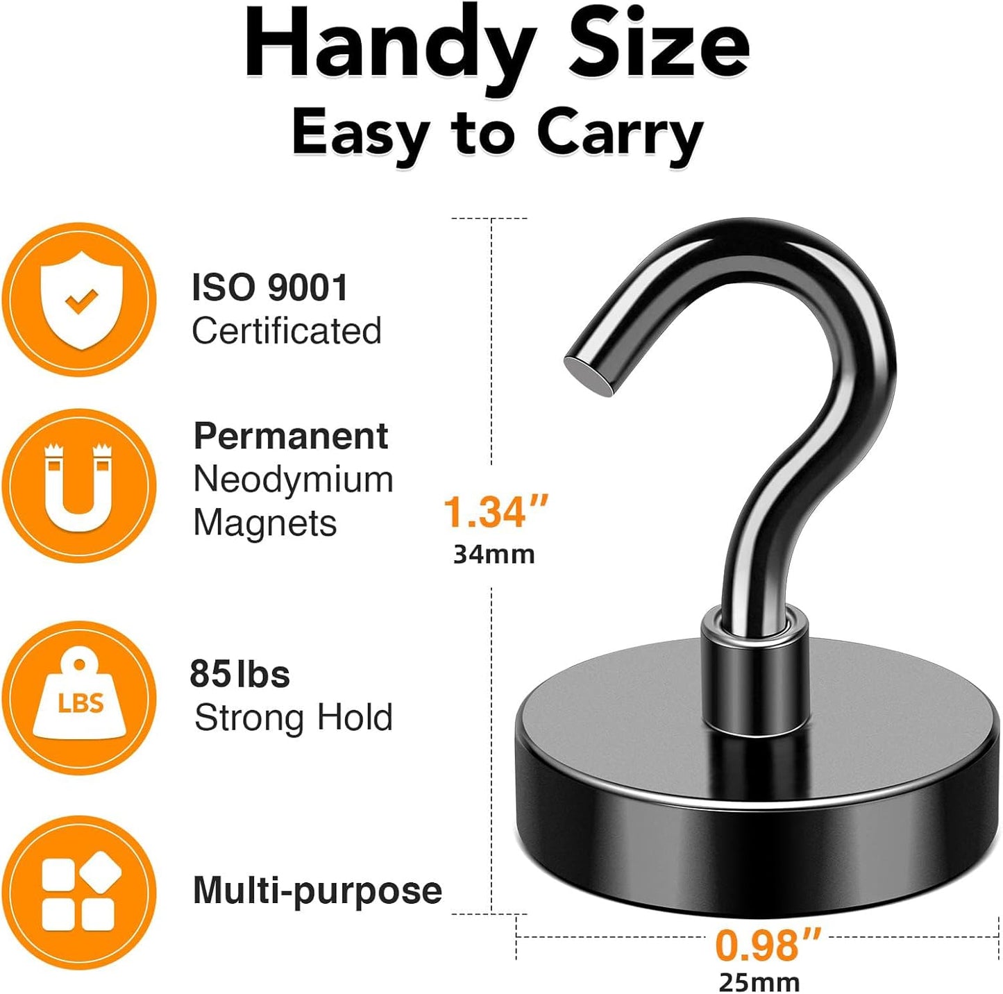 MIKEDE Black Magnetic Hooks 85Lbs Heavy Duty Earth Magnets with Hooks for Cruise Cabin Strong Magnet Hooks for Hanging Super Metal Magnetic Hanger for Grill Fridge Kitchen - Pack of 10
