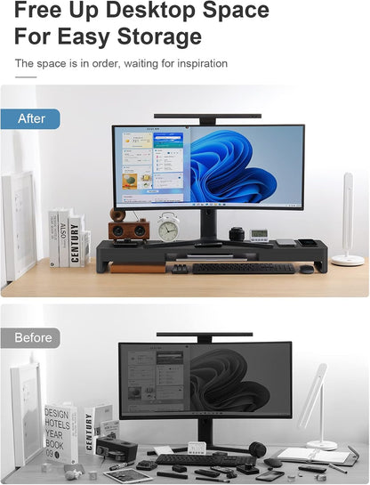 meatanty 3 In 1 Monitor Stand Riser with 2 Drawers,1 Wireless Charging Module and 4 USB Ports,Metal Computer Stand Support Transfer Data & Charging,Desk Organizer for PC,iMac (21 inches)