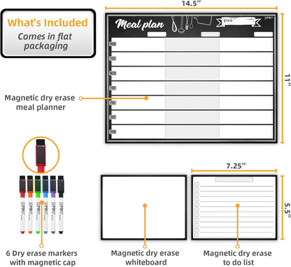 JJPRO Magnetic Dry Erase Meal Planning Whiteboard for Refrigerator-Magnetic Weekly Planner for Fridge-One Bonus Notepad whiteboard-Refrigerator Organizer with Weekly Planning Boards
