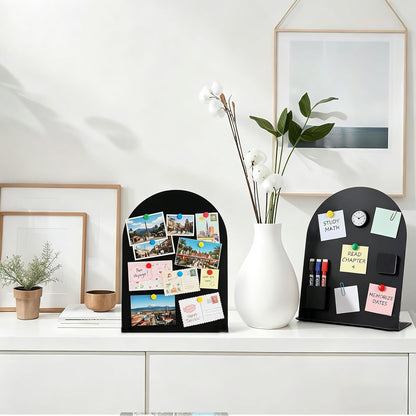 2 Pack Magnetic Bulletin Board with Stand, Magnetic Board, Magnet Board, Metal Tabletops Memo Photos/Souvenir Display Board Magnet Desk Display Stand for Home School Office Kitchen Decoration