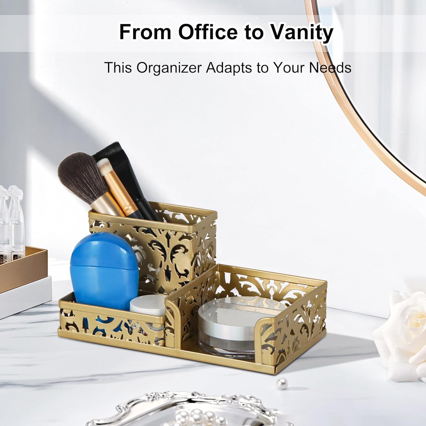 EasyPAG Desk Organizer with 3 Compartment for Pencil Sticky Note Holder and Office Accessories,White