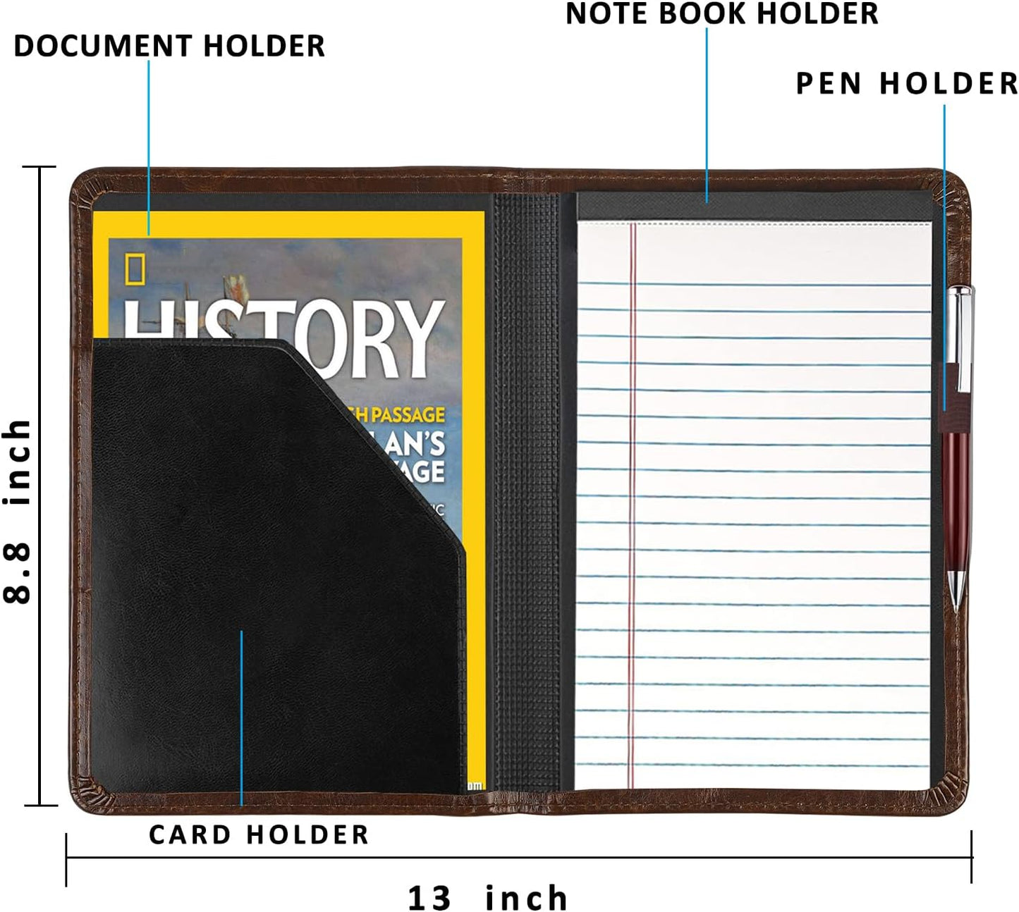 Padfolio/Portfolio Binder, Mini Padfolio Portfolio Binder 5 x 8 Legal Writing Pad, A5 Document Organizer Folder for Men Women, Black