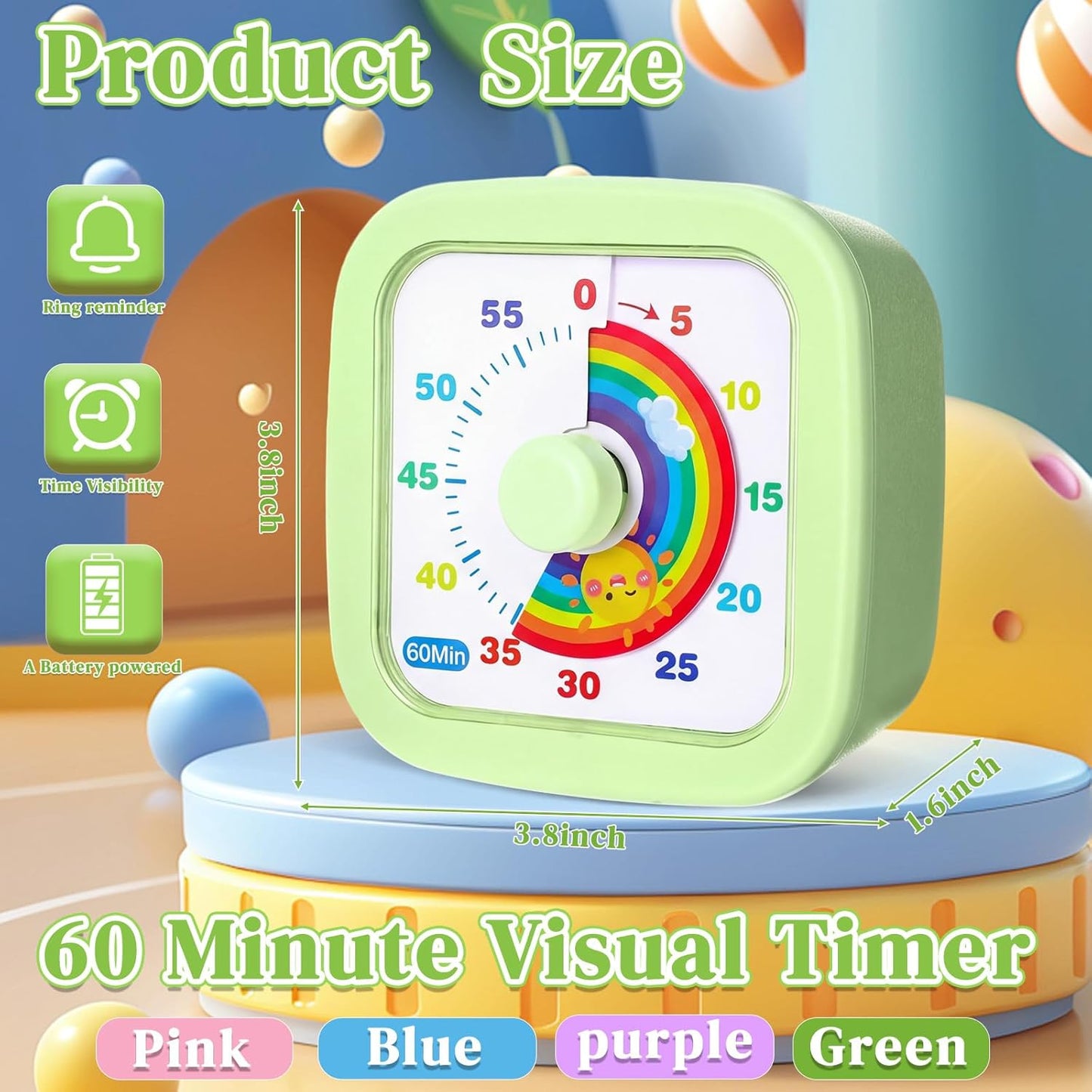 AmazingSpark 4 Pack Visual Timer 60 Minute Countdown Timer Colored Countdown Clock for Homeschool Supplies Study Tool, Classroom Home Office Time Management Tool(Gradient,Pink, Blue, Yellow, Green)