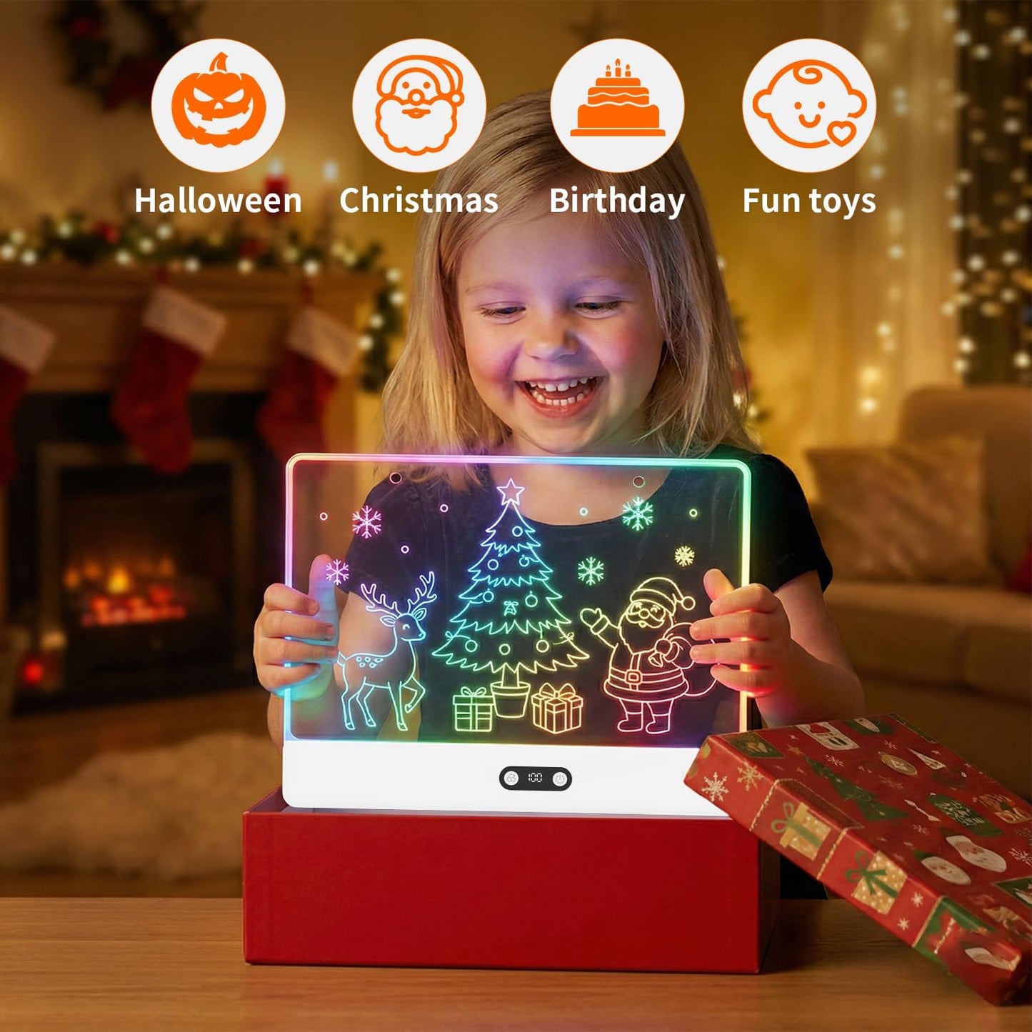 Rechargeable LED Drawing Board for Kids, 16" Light Up Acrylic Dry Erase Led Note Board with Stand, 11 Light Effects Drawing Tablet, Birthday Holiday Toy Gifts for Kids, 12 Markers (White)
