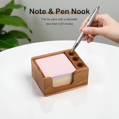Acacia Wood Sticky Note Holder, 3x3 Post It Note Dispenser with Anti-Slip Pads, Natural Wooden Memo Organizer for Office Home School (3.5“x3.5"x2")