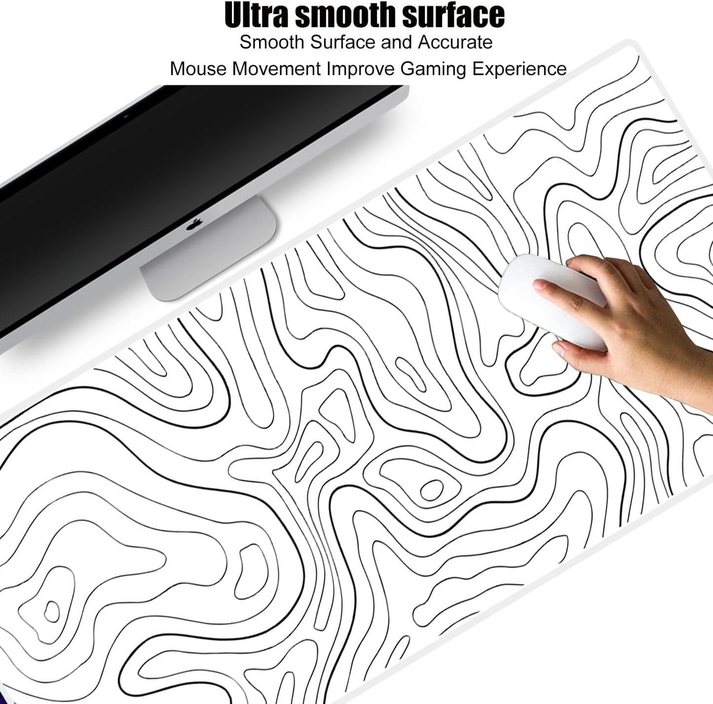 HGWALP Black Topographic Large Gaming Mouse Pad Extended XXL(900 * 400 * 3MM) Mouse Mat Long Desk Pad with Stitched Edges for Keyboard Home Office Gaming Work Big Desk Mat