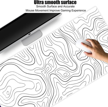 HGWALP Black Topographic Large Gaming Mouse Pad Extended XXL(900 * 400 * 3MM) Mouse Mat Long Desk Pad with Stitched Edges for Keyboard Home Office Gaming Work Big Desk Mat